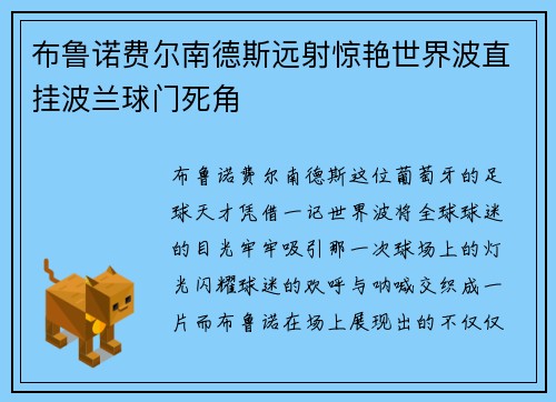 布鲁诺费尔南德斯远射惊艳世界波直挂波兰球门死角